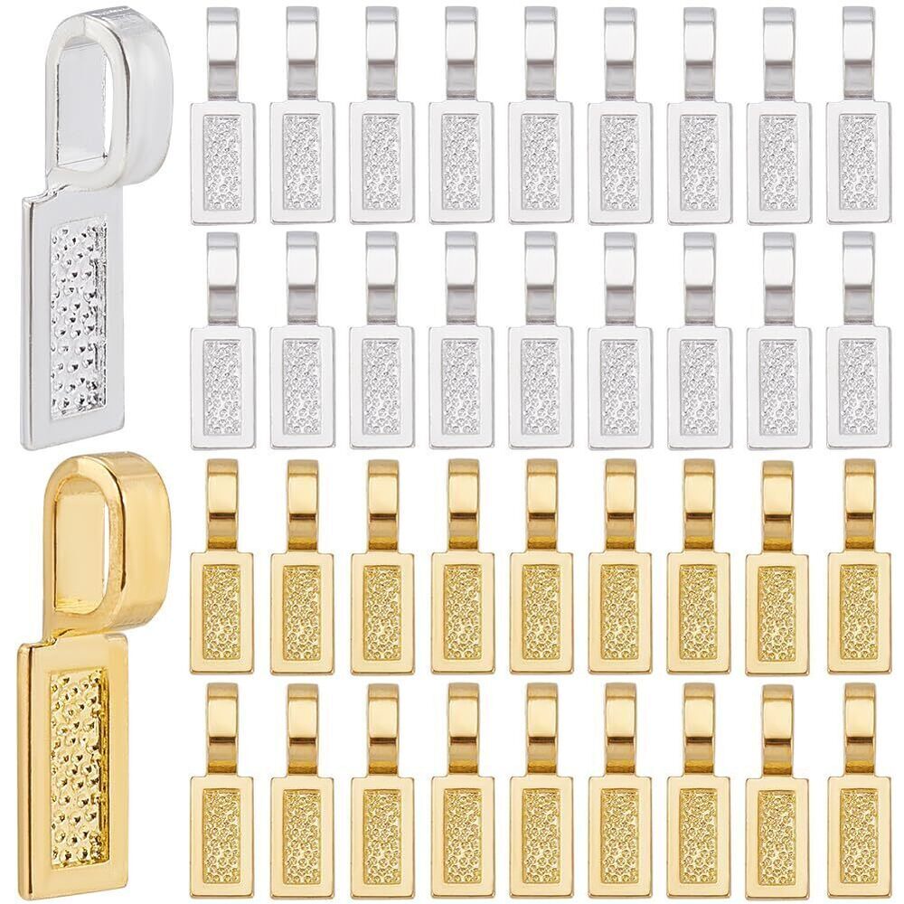 8118 1 Box 100Pcs Gold Glue on Bails Rectangle Flat Pad Bail Bulk Tibetan